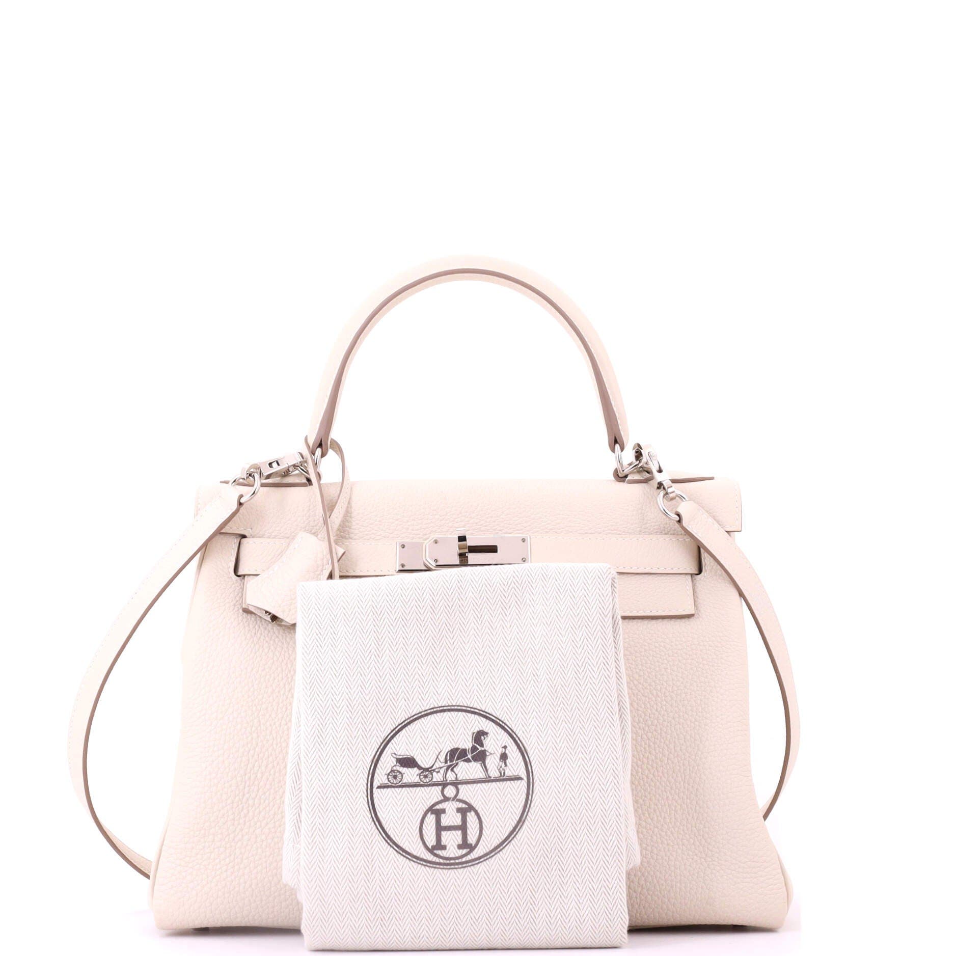 Pre-Owned Hermes Kelly Handbag Light Togo with Palladium Hardware 28, Alternate, color, Craie