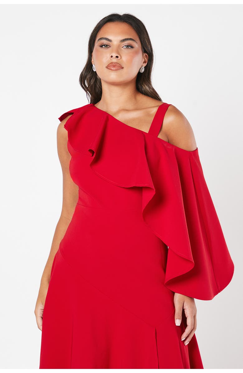 Coast One Shoulder Ruffle Crepe Midi Dress, Alternate, color, Red
