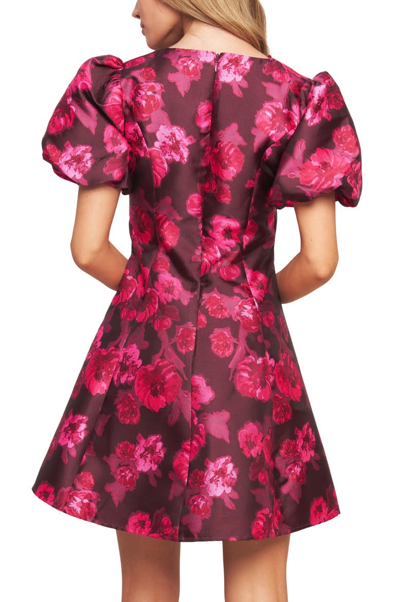 Puff Sleeve Fit and Flare Dress, Alternate, color, BURGUNDY