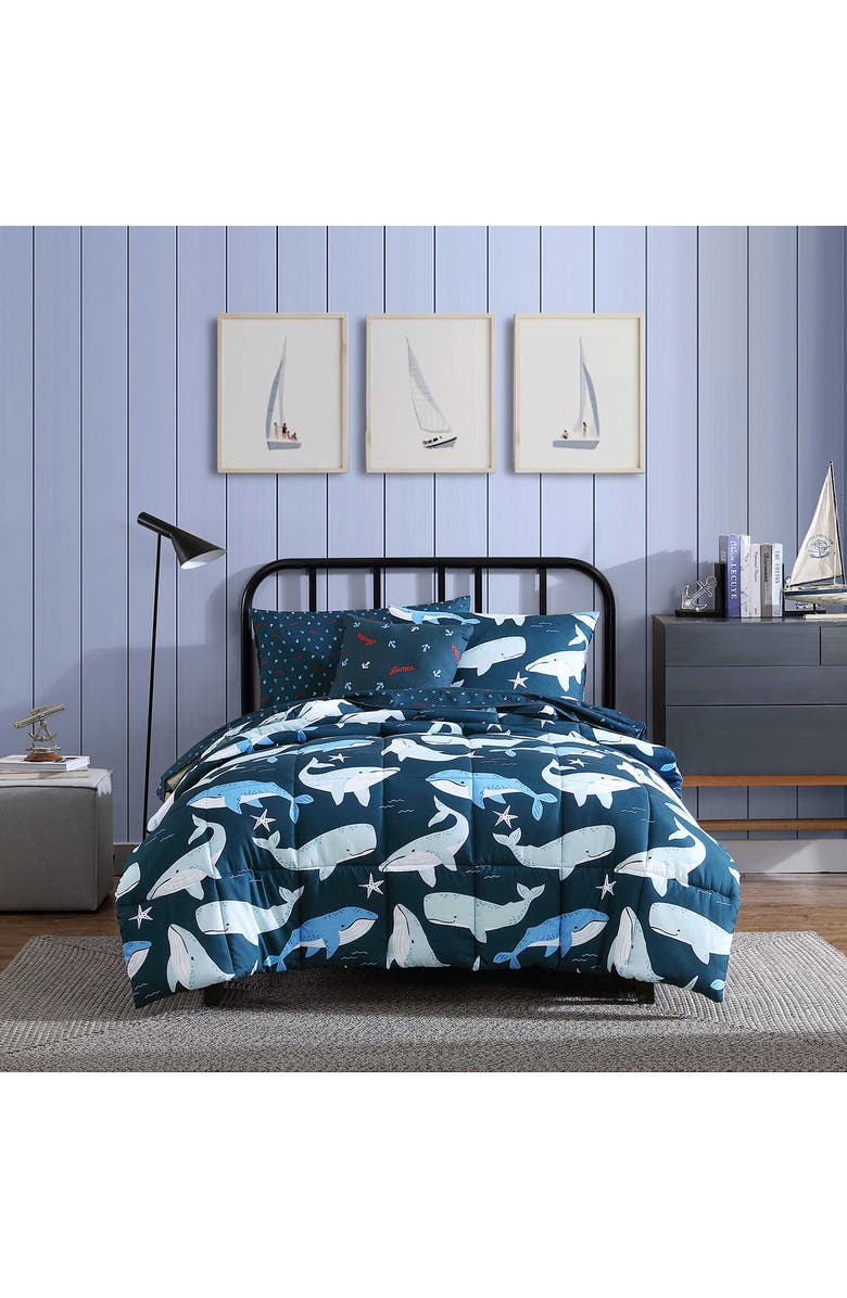 Nautica Finnigan Whales Microfiber Comforter Set, Alternate, color, Navy Seas