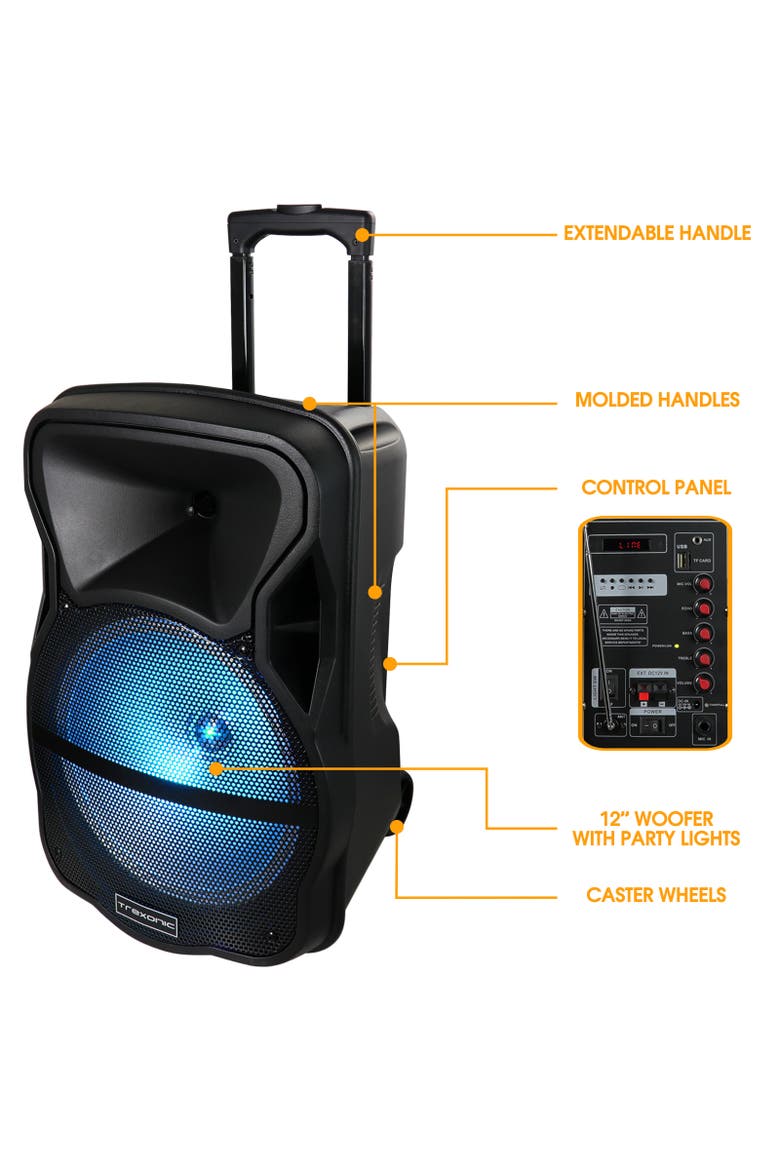 Combo 12" Bluetooth Portable Speaker and Tripod Stand, Alternate, color, Black