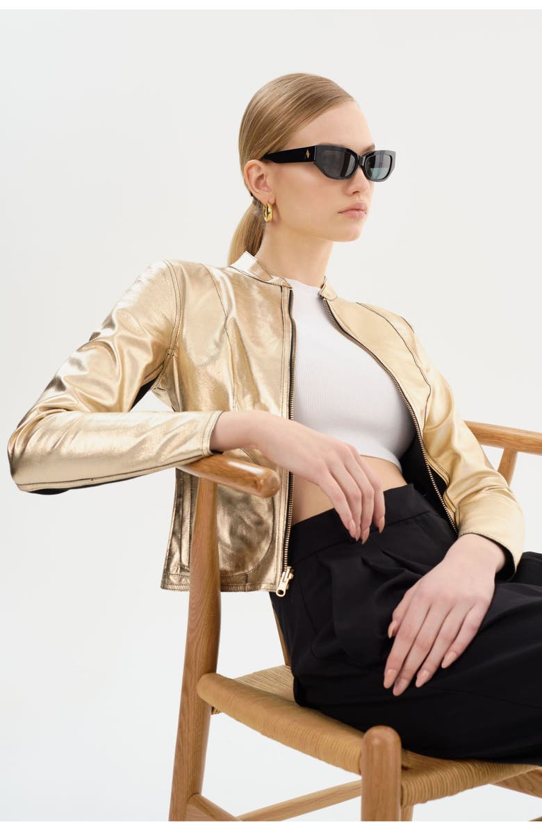 LAMARQUE CHAPIN | Reversible Leather Bomber, Alternate, color, Black/Gold