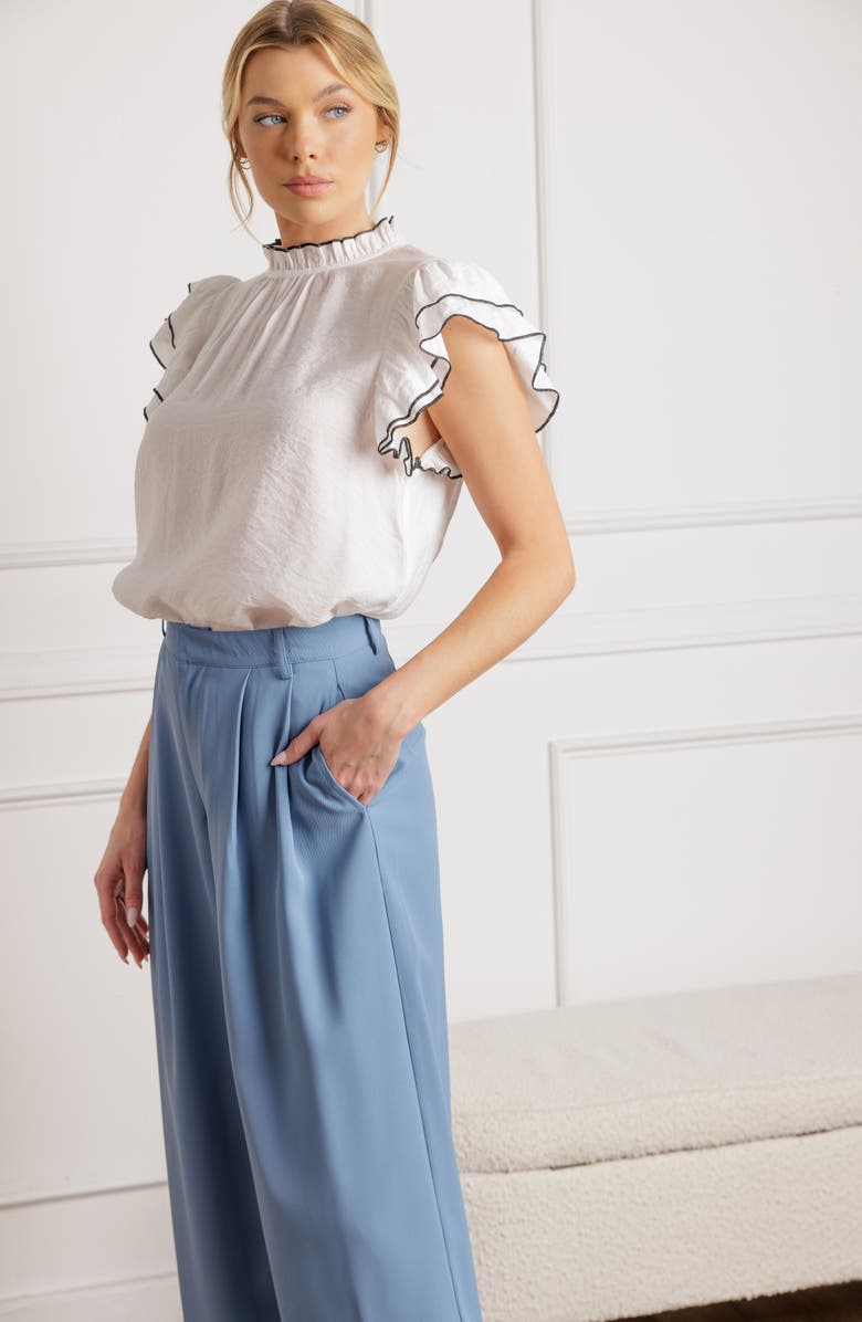 FLYING TOMATO Contrast Stitching Ruffle Top, Alternate, color, White