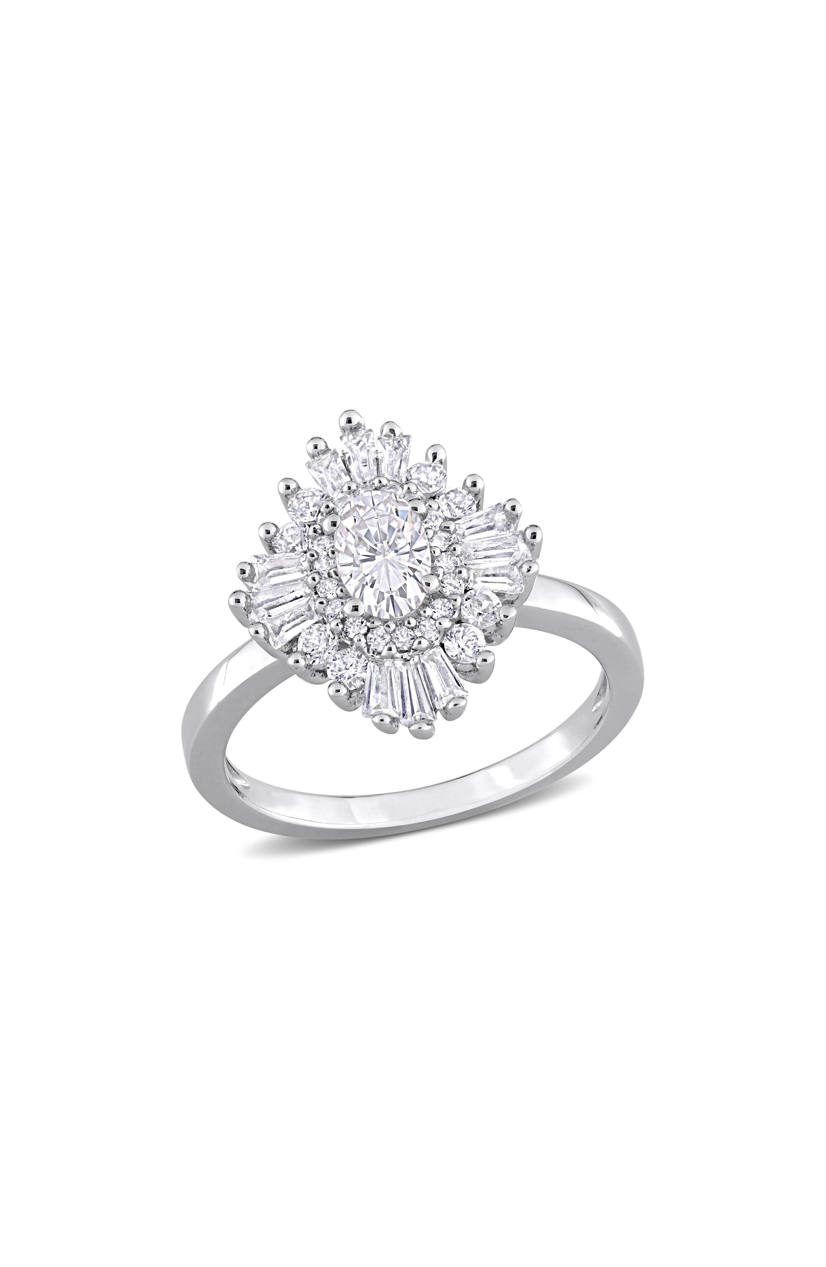 DELMAR Sterling Silver Created White Sapphire Statement Ring