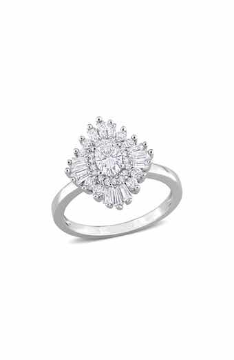 DELMAR Sterling Silver Created White Sapphire Statement Ring