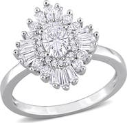 DELMAR Sterling Silver Created White Sapphire Statement Ring
