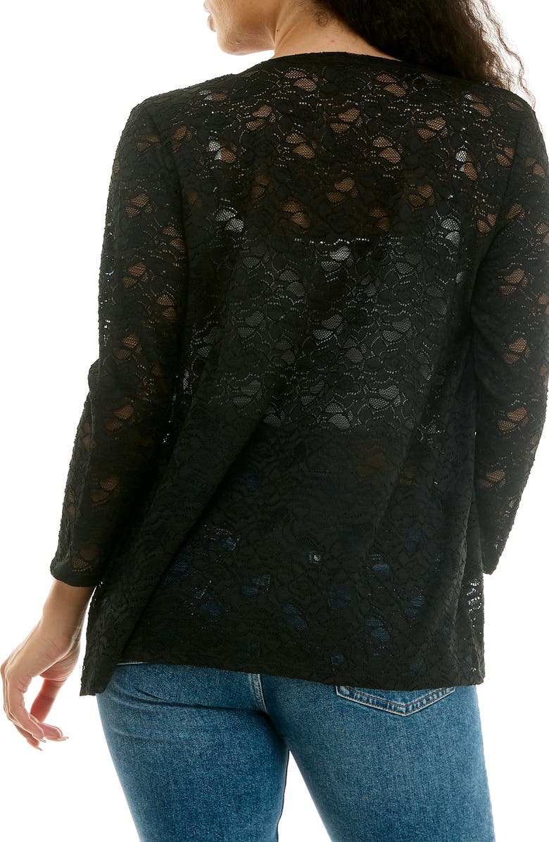 Nina Leonard Lace Cardigan, Alternate, color, Black