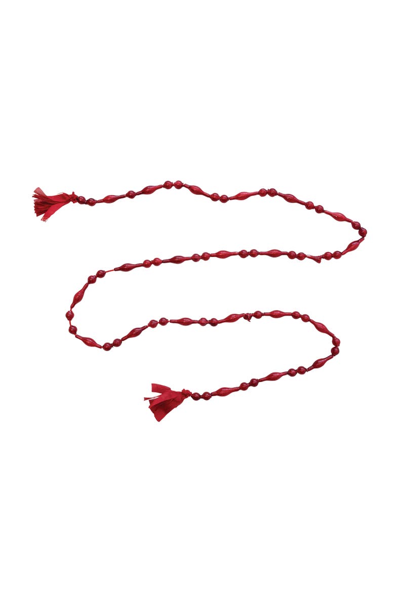Glass Bead Garland with Cotton Tassels, Red, Main, color, Red