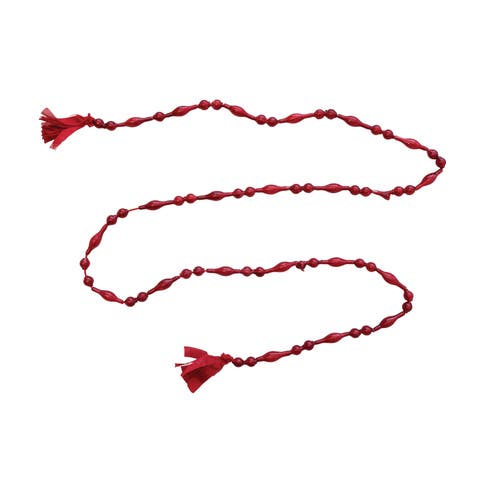 Glass Bead Garland with Cotton Tassels, Red