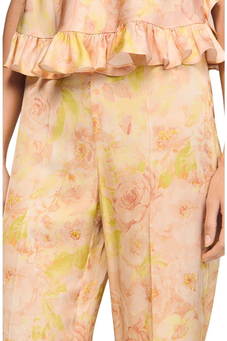 Floral-print floaty trousers, Alternate, color, Pink / green
