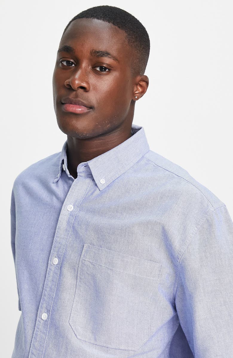 Topman Relaxed Short Sleeve Oxford Button-Down Shirt, Alternate, color,