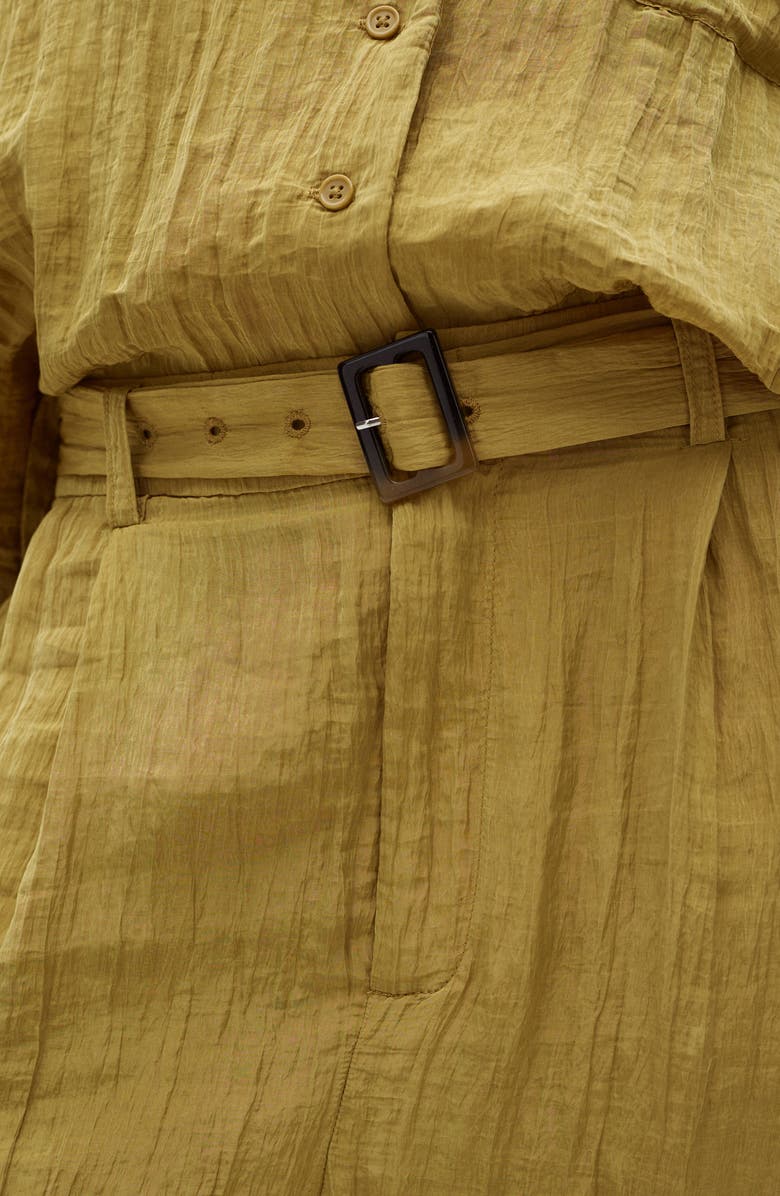 MANGO Belted Textured Wide Leg Pants, Alternate, color, Mustard