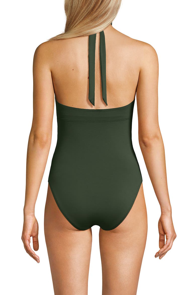 Criss Cross Halter One Piece Swimsuit, Alternate, color, Rich Olive Green