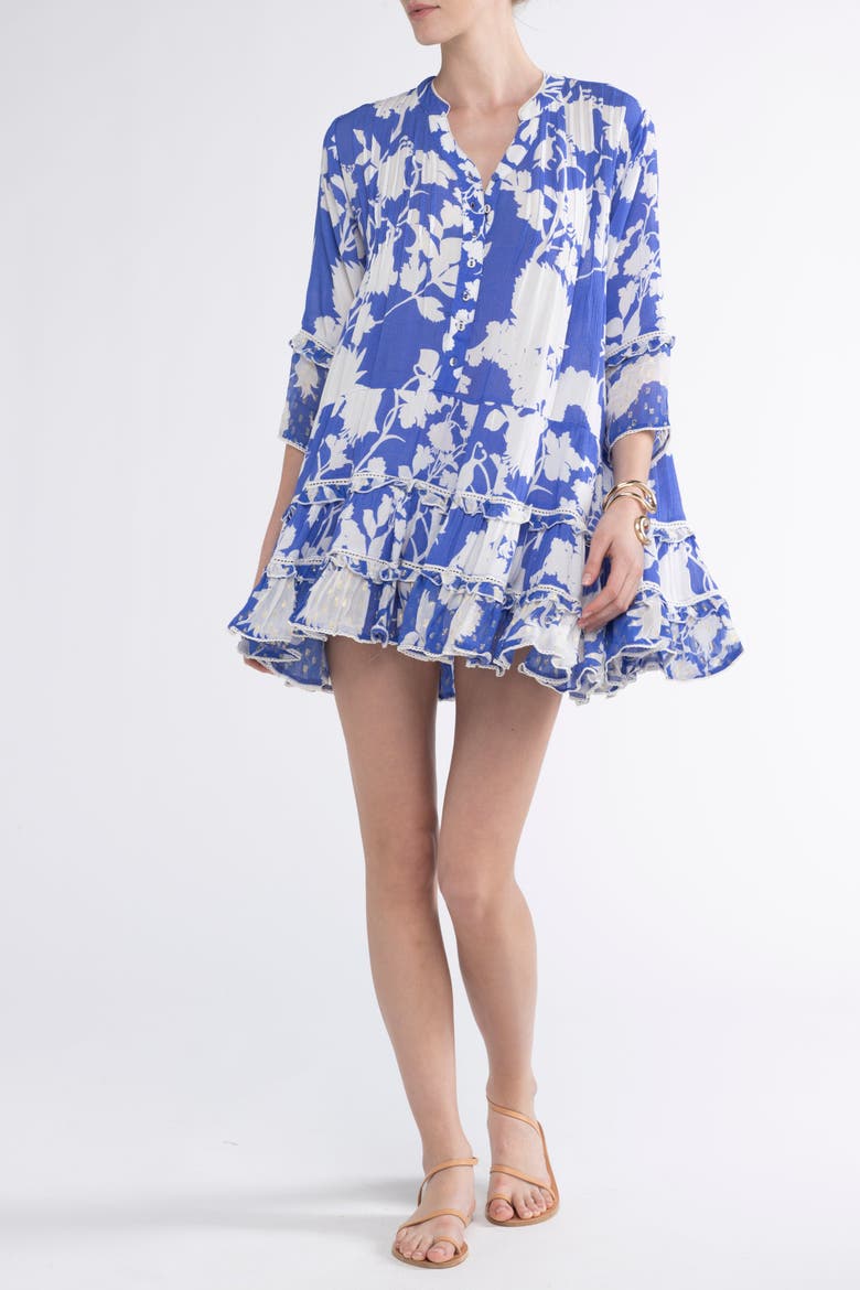 Bella Ciao Cover-Up Flower Mini Dress, Alternate, color, Blue