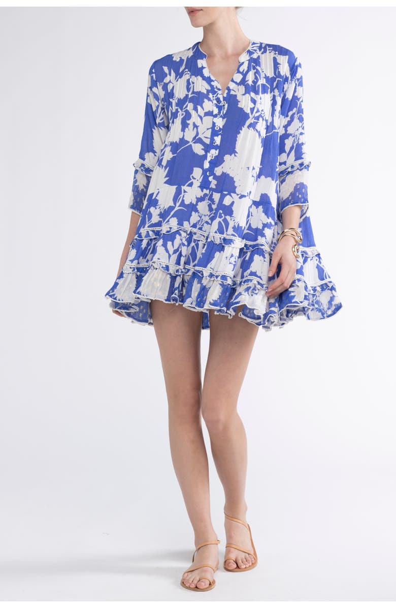 Sunday St. Tropez Bella Ciao Cover-Up Flower Mini Dress, Alternate, color, Blue