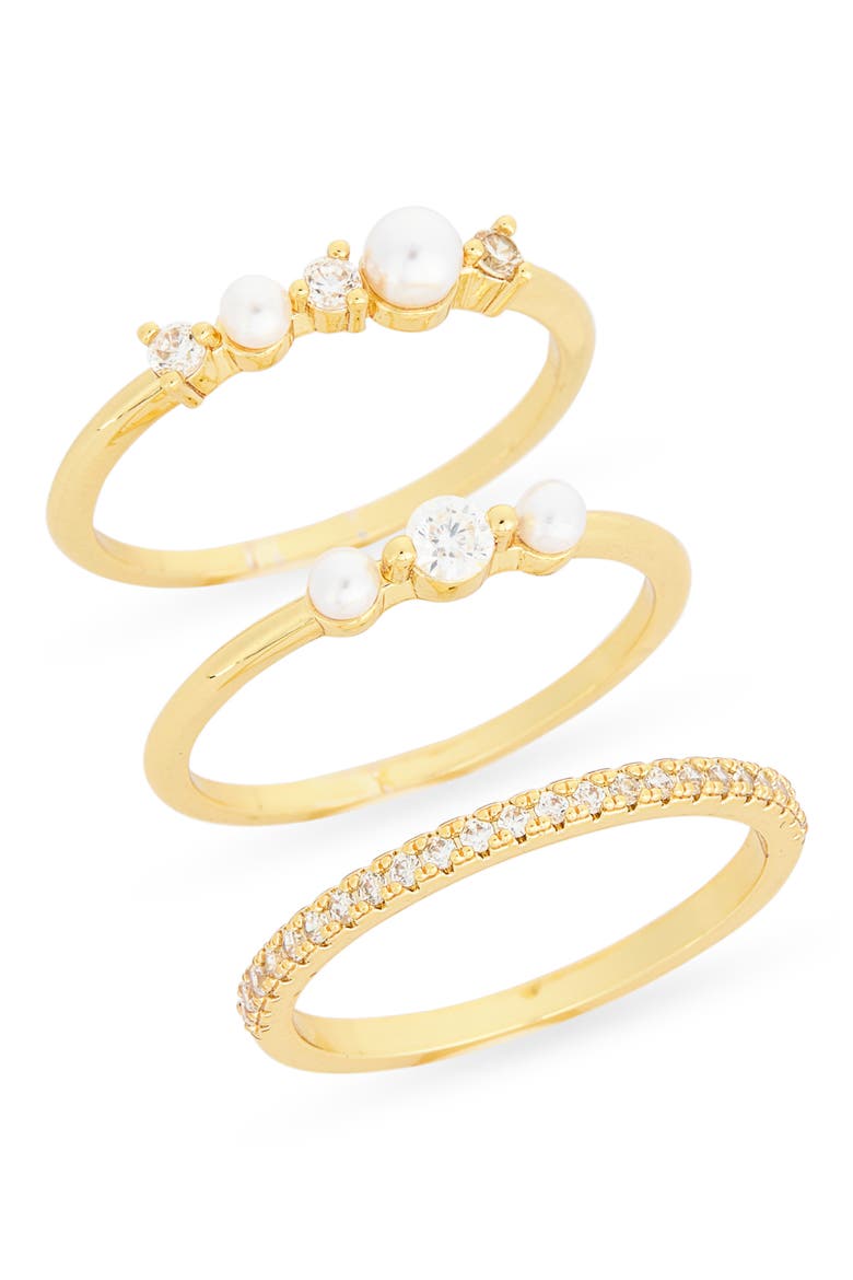 Set of 3 Cubic Zirconia & Faux Pearl Stackable Rings, Main, color, CLEAR- WHITE- GOLD