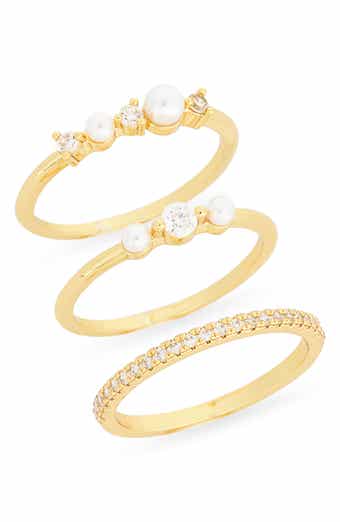 Set of 3 Cubic Zirconia & Faux Pearl Stackable Rings