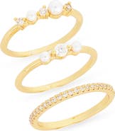 NORDSTROM RACK Set of 3 Cubic Zirconia & Faux Pearl Stackable Rings