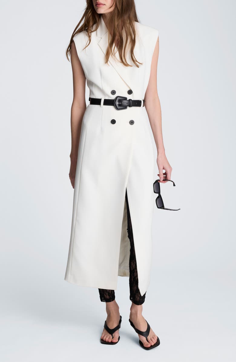 Kenneth Cole Double Breasted Midi Trench Dress, Alternate, color, Natural White / Black
