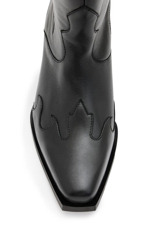 Allsaints Womens Black Dolly Embroidered-stitch Leather Western Boots In Black
