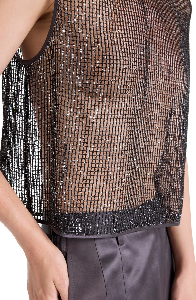 TWP Sequin Open Stitch Sleeveless Tank, Alternate, color, Dark Chocolate / Silver