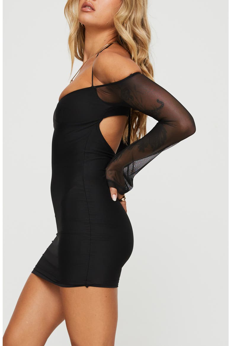 Acosta Mixed Media Long Sleeve Minidress, Alternate, color, BLACK