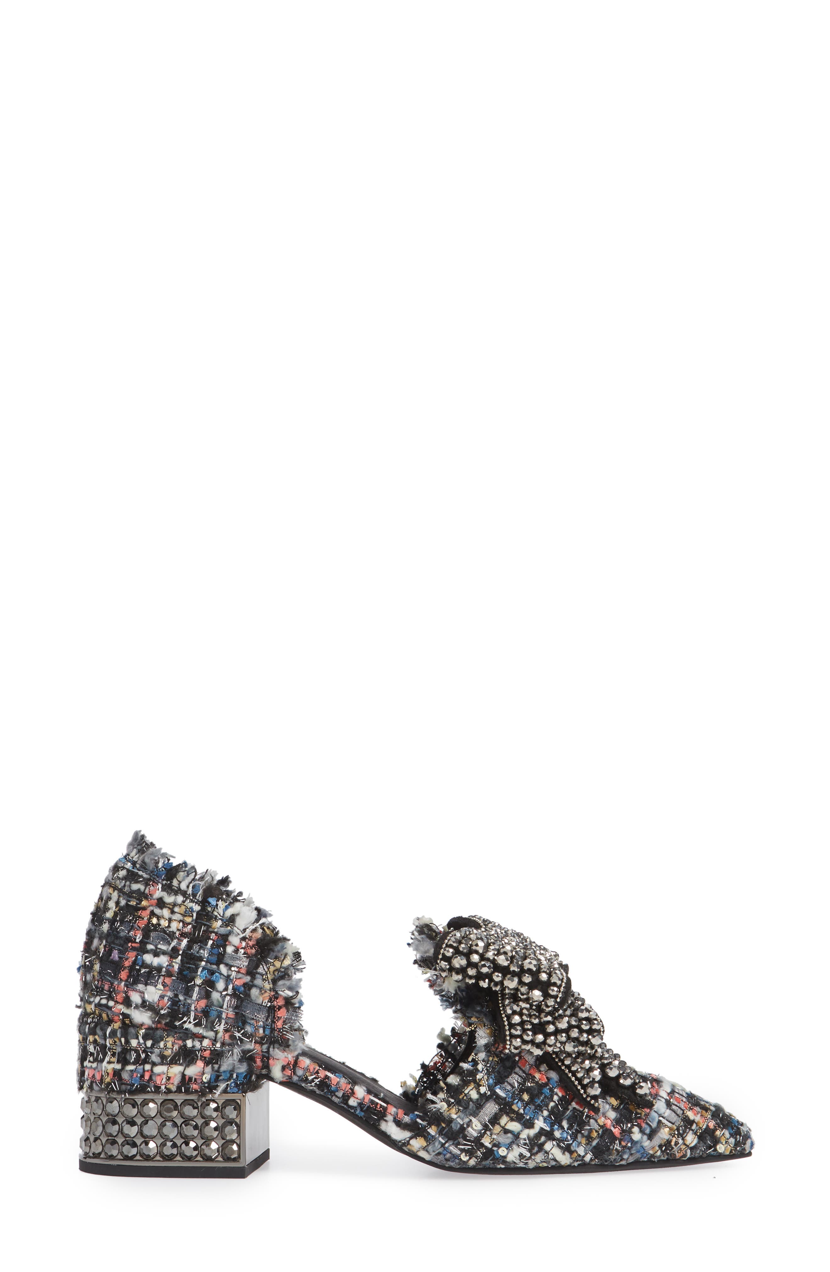 Valenti Embellished Bow Loafer, Alternate, color, BLACK MULTI TWEED PEWTER