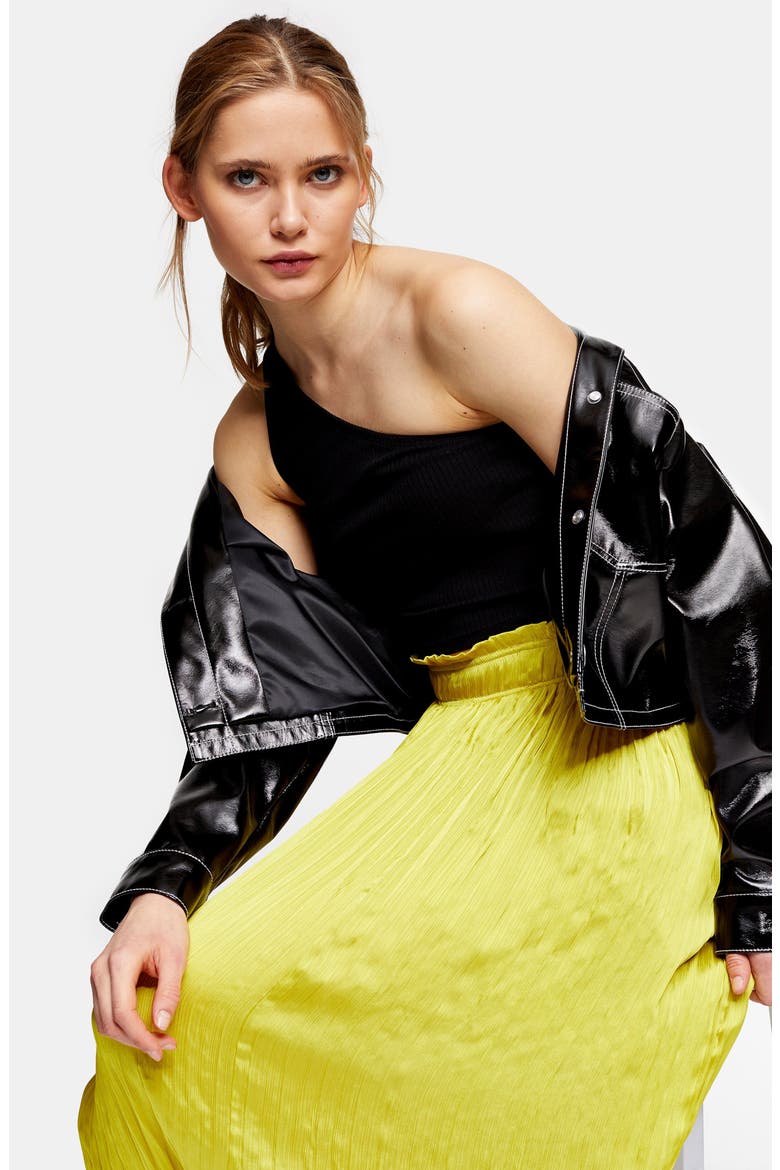 Pleated Crushed Satin Skirt, Alternate, color, YELLOW