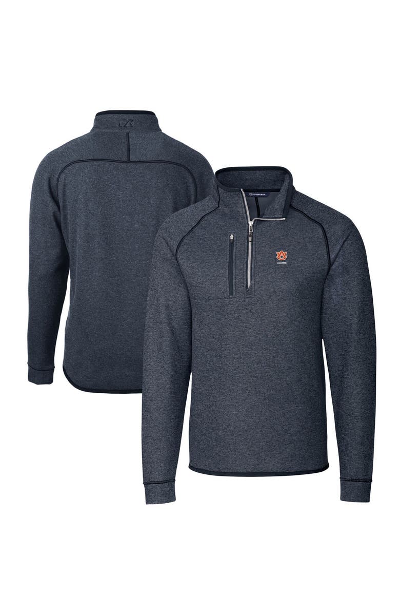 Cutter & Buck Men's Cutter & Buck  Heather Navy Auburn Tigers Alumni Logo Mainsail Sweater-Knit Half-Zip Pullover Jacket, Main, color, 