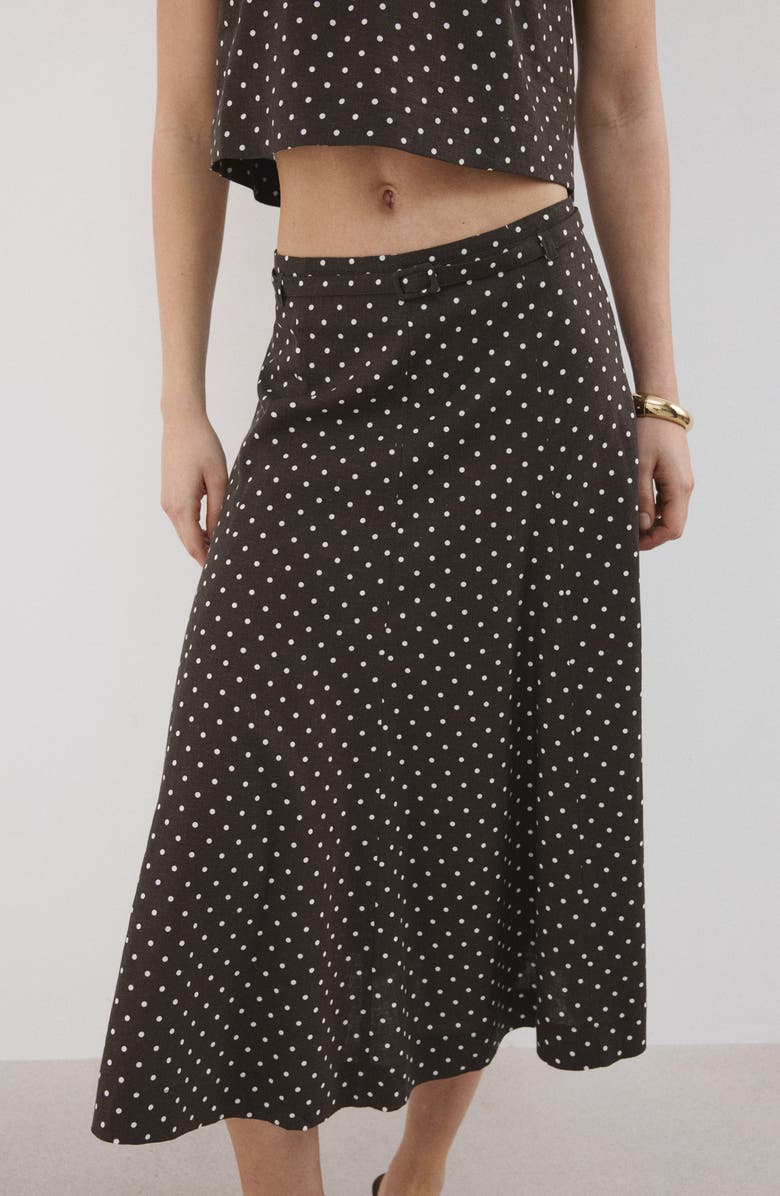 MANGO Belted Polka Dot Linen Blend A-Line Midi Skirt, Alternate, color, 