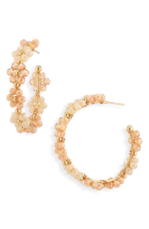 Beaded Flower Hoop Earrings