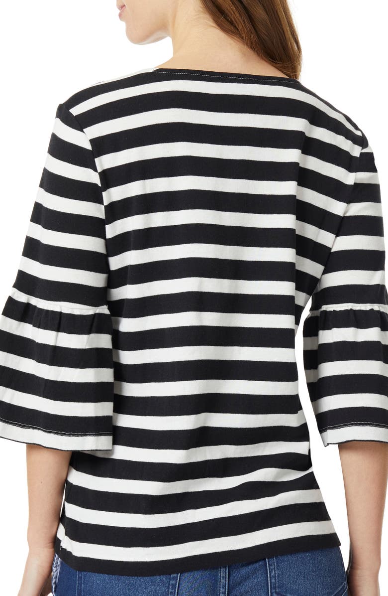 Jones New York Stripe Flounce Sleeve Cotton Top, Alternate, color,
