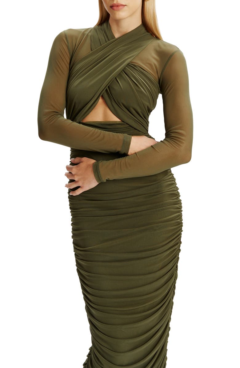 Bardot Aliyah Ruched Long Sleeve Maxi Dress, Alternate, color,