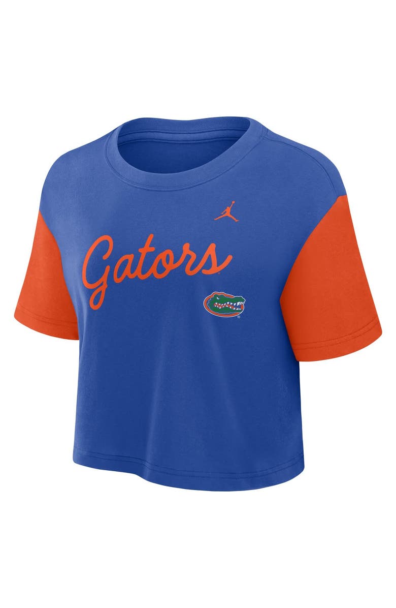 Jordan Brand Women's Jordan Brand  Royal/Orange Florida Gators Color-Block Script Dri-FIT Cropped T-Shirt, Alternate, color, Royal