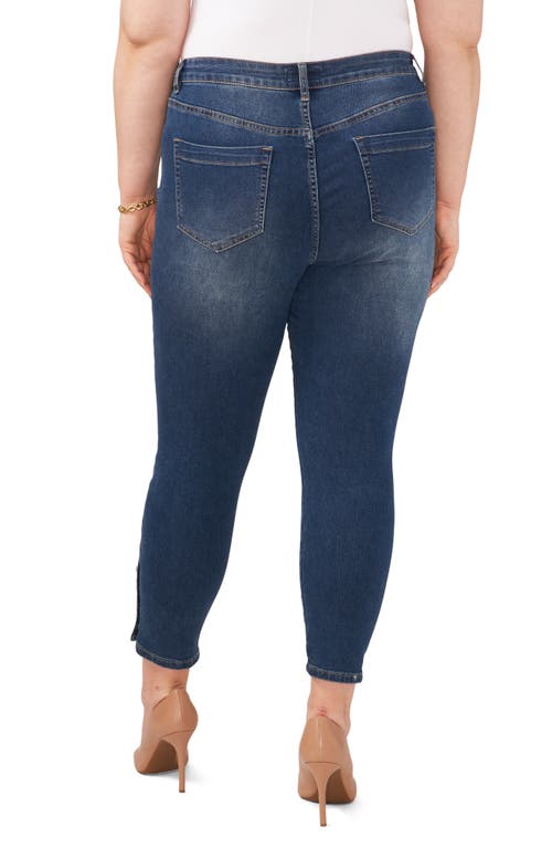 Cece Straight Leg Ankle Jeans With Faux Pearl Detail In Blue