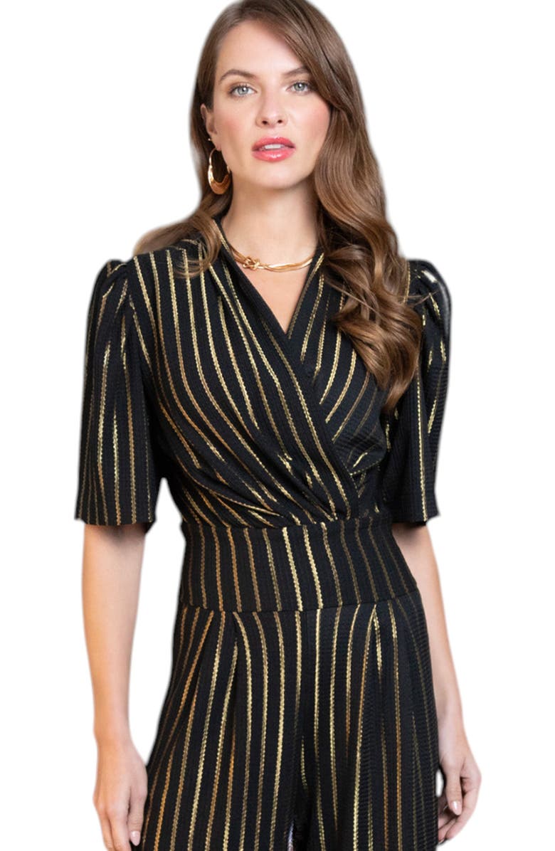 HotSquash London Clothing Gold Stripe Wide Leg Jumpsuit, Alternate, color, Black