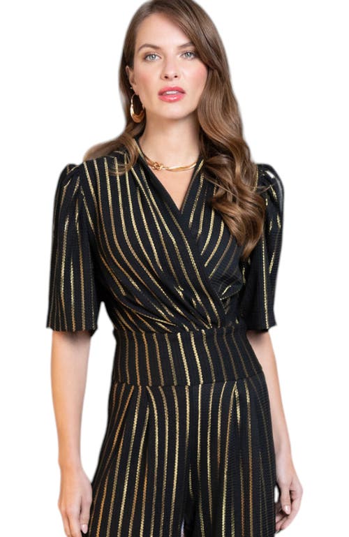 Hotsquash London Clothing Gold Stripe Wide Leg Jumpsuit In Black
