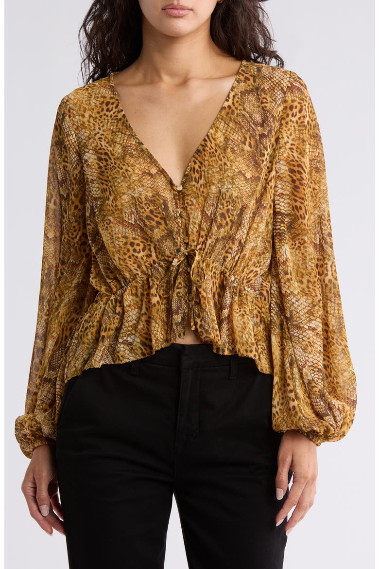 Pixie Drawstring Blouse, Main, color, GOLD MULTI MIX ANIMAL