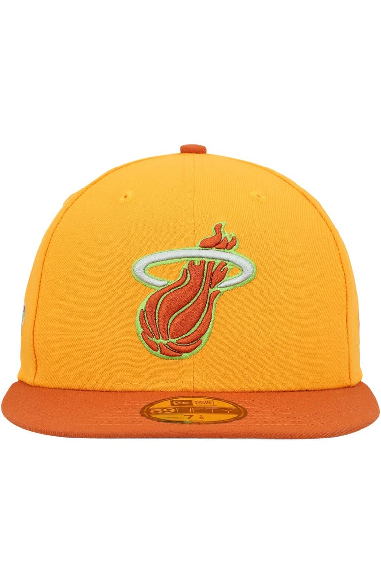 New Era Men's New Era  Gold/Rust Miami Heat 59FIFTY Fitted Hat, Alternate, color, 