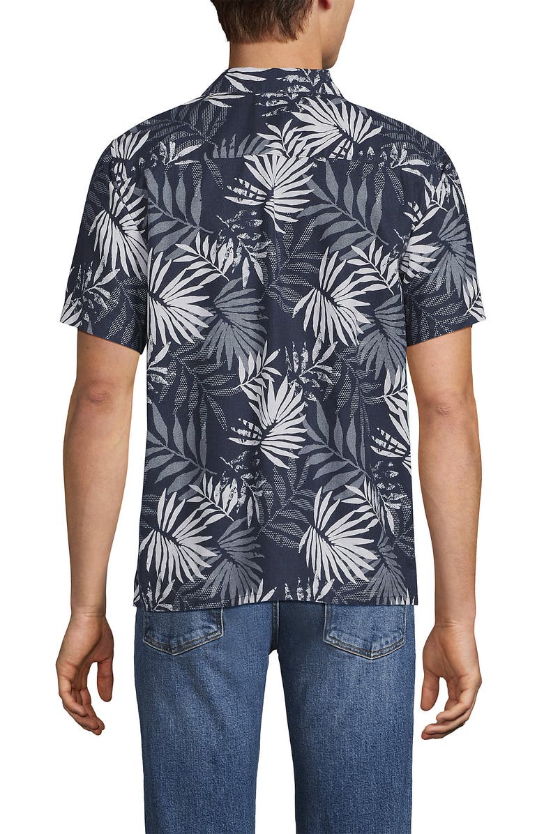 Lands' End Short Sleeve Camp Collar Hawaiian Shirt, Alternate, color, Slate Blue Stipple Palm
