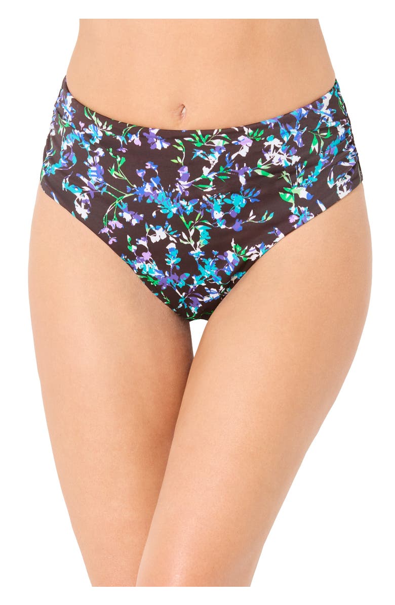 Swimsuits for All Side Shirred High Waist Swim Brief, Main, color, Espresso Floral