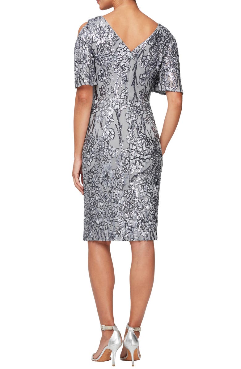 Alex Evenings Slit Sleeve Sequin Cocktail Sheath Dress, Alternate, color, Silver