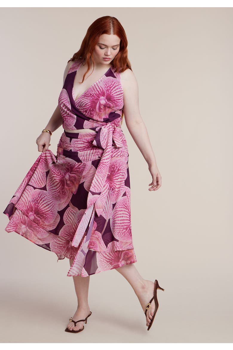 Asymmetric Shirred Midi Skirt, Alternate, color, HOT HOUSE ORCHID