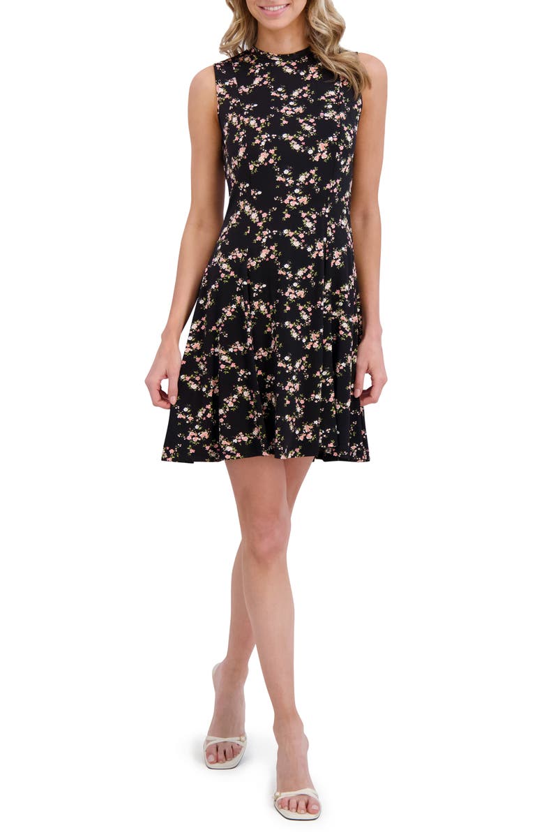 Ted Baker Floral Sleeveless Jersey Dress, Main, color, Rich Black