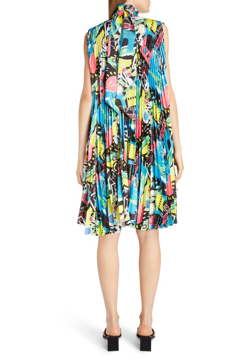 Paris Pleat High/Low Shift Dress, Alternate, color, BLACK/ PINK/ BLUE