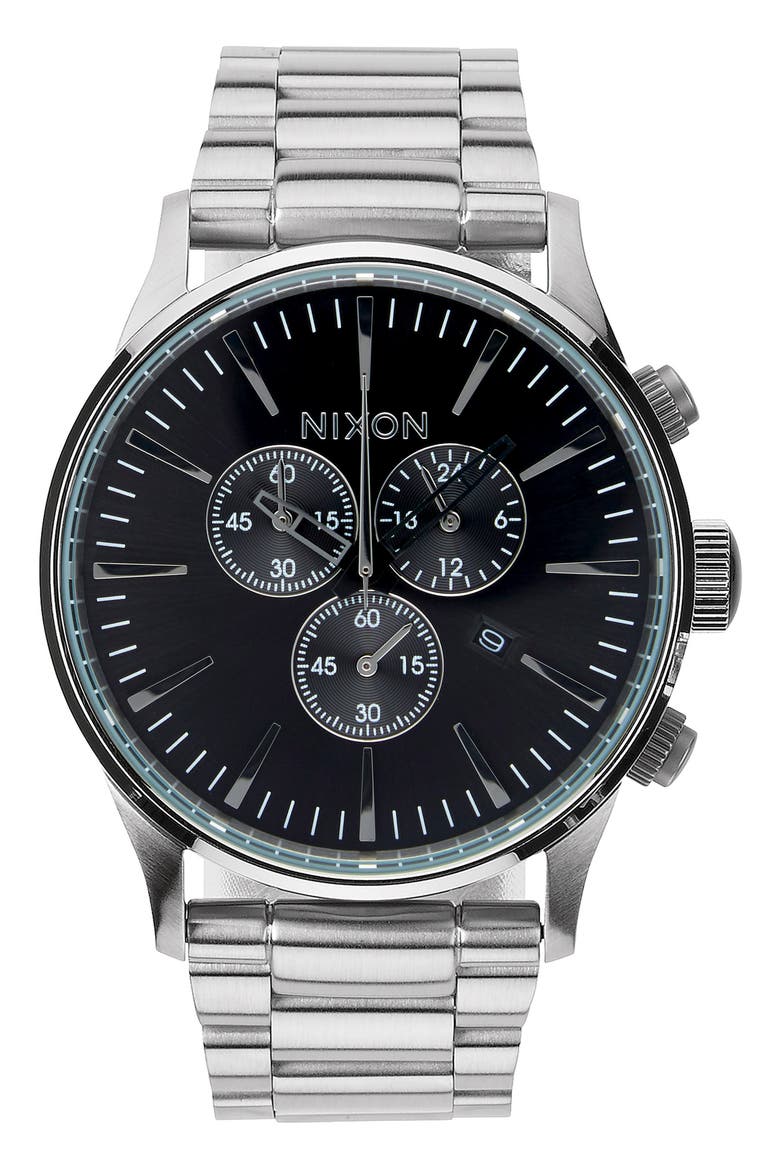 'The Sentry' Chronograph Bracelet Watch, 42mm, Main, color, SILVER/ BLACK