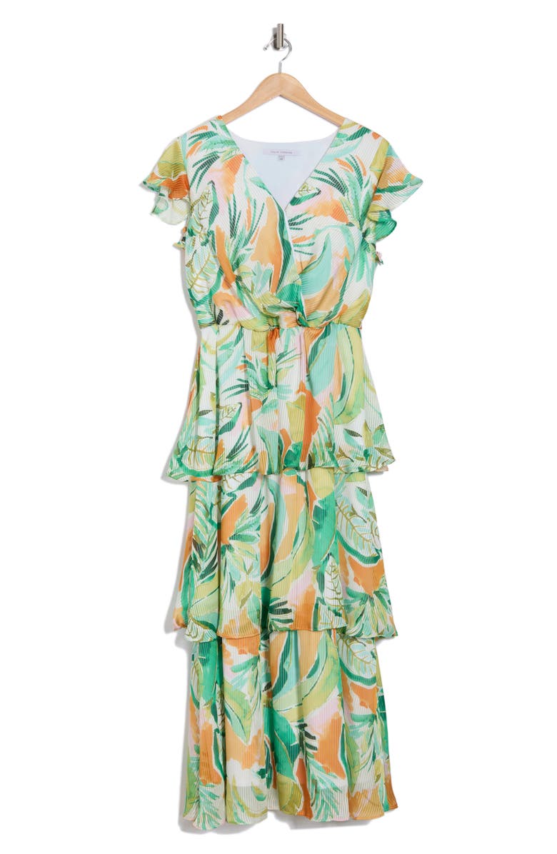 Julia Jordan Flutter Sleeve Tiered Maxi Dress, Alternate, color, Green Multi