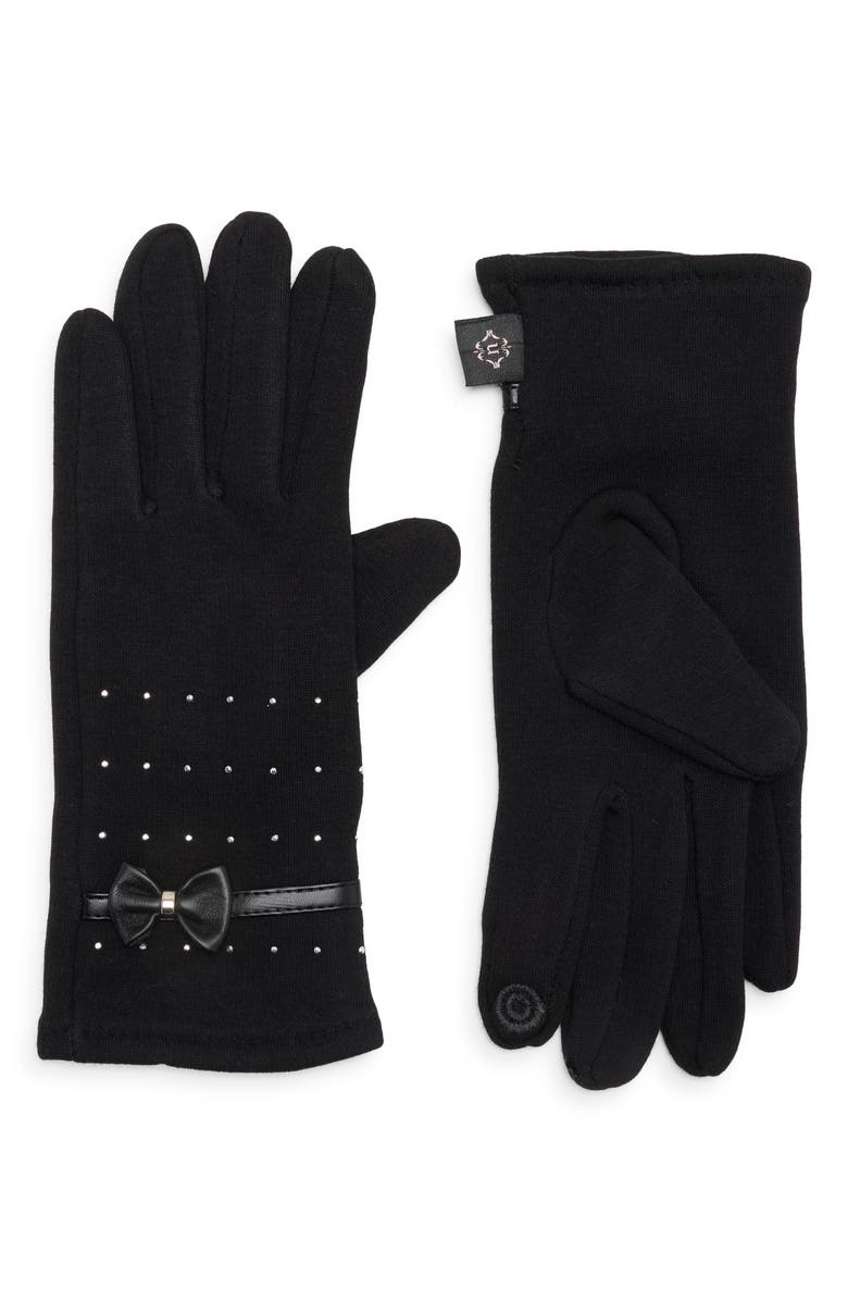 Nanette Lepore Studded Bow Gloves, Main, color, Black