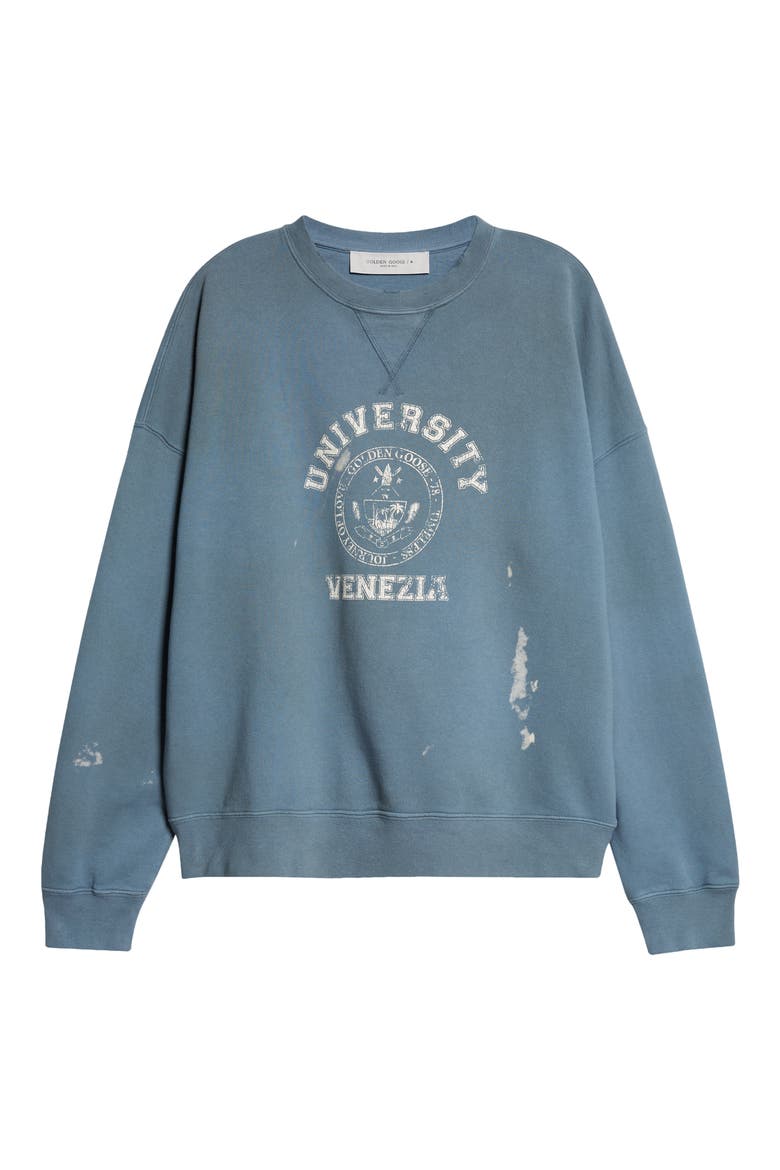 Journey Collection Distressed Logo Graphic Sweatshirt, Alternate, color, WINDWARD BLUE/ HERITAGE WHITE