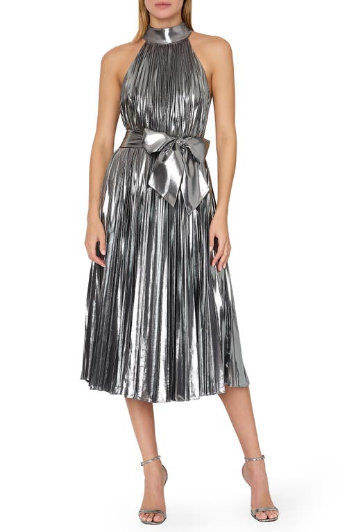 MILLY MILLY IDENA PLEATED METALLIC HALTER DRESS